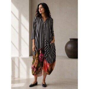 Alembika Sunset Wonderful Dress Size 6 US 16 Striped Floral Lagenlook Tunic